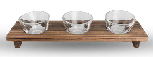Ensemble de 3 verres à saké faits à la main avec base en bois SKU Gl-s-5408