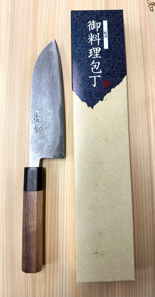 Santoku Aogami #2 Damascus Migaki 165mm